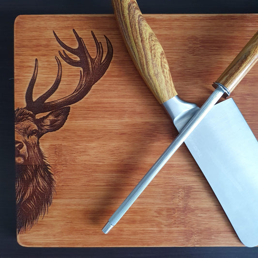 Stag chopping board, Rustic Aged Bamboo Chopping Board, laser engraved | 24cm x 30cm