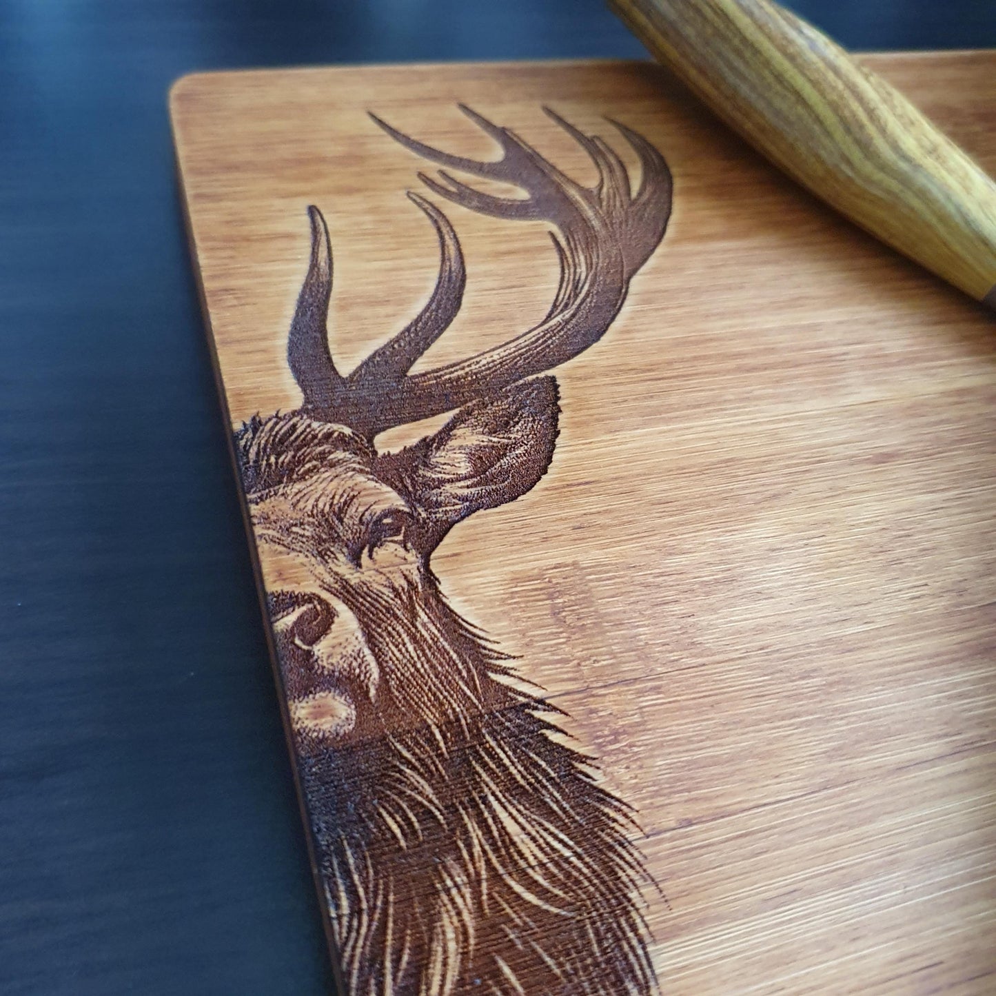Stag chopping board, Rustic Aged Bamboo Chopping Board, laser engraved | 24cm x 30cm