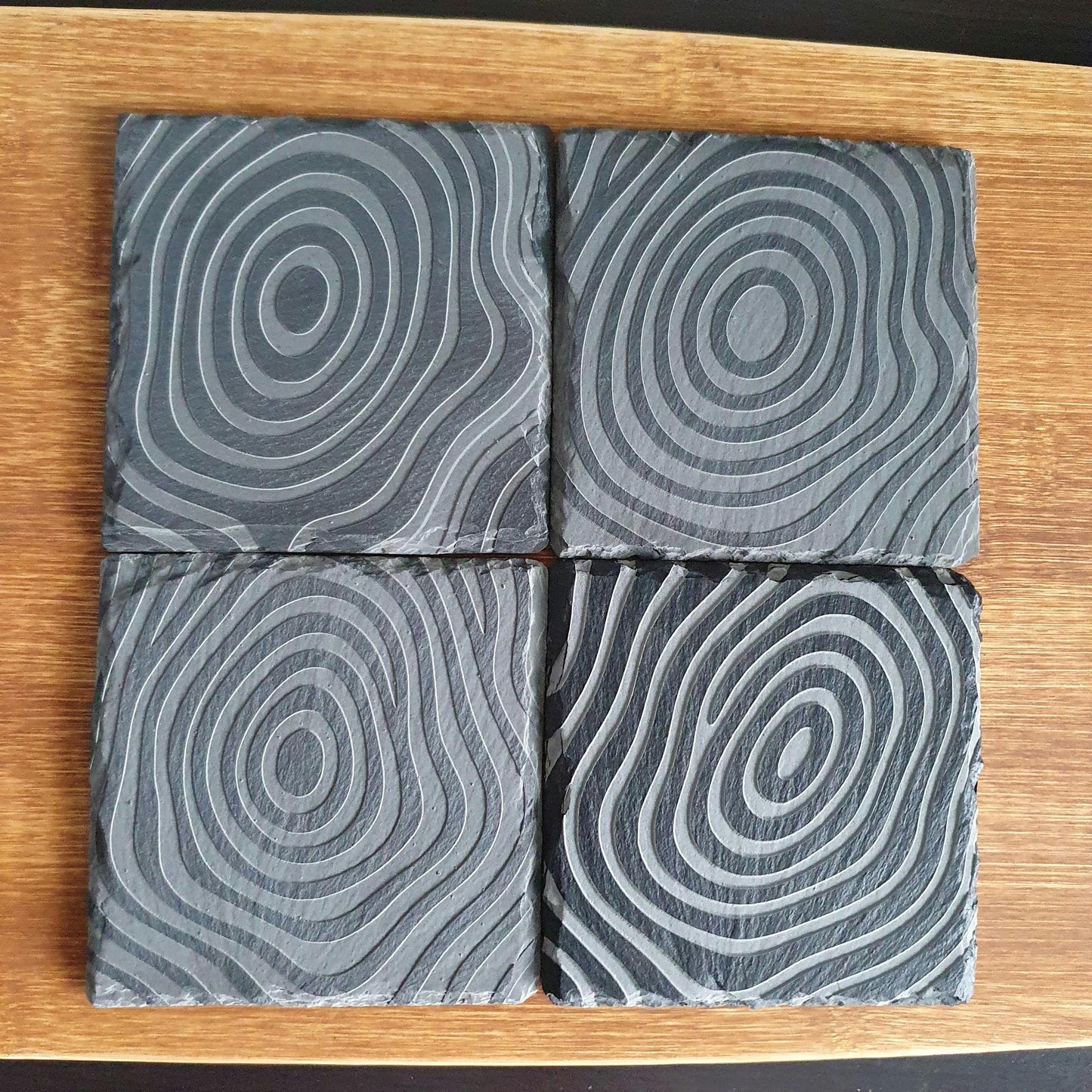 Tree ring coasters, laser engraved – Deep Cut Tree Ring Design | Rustic Natural Home Decor | Eco-Friendly Gift Set