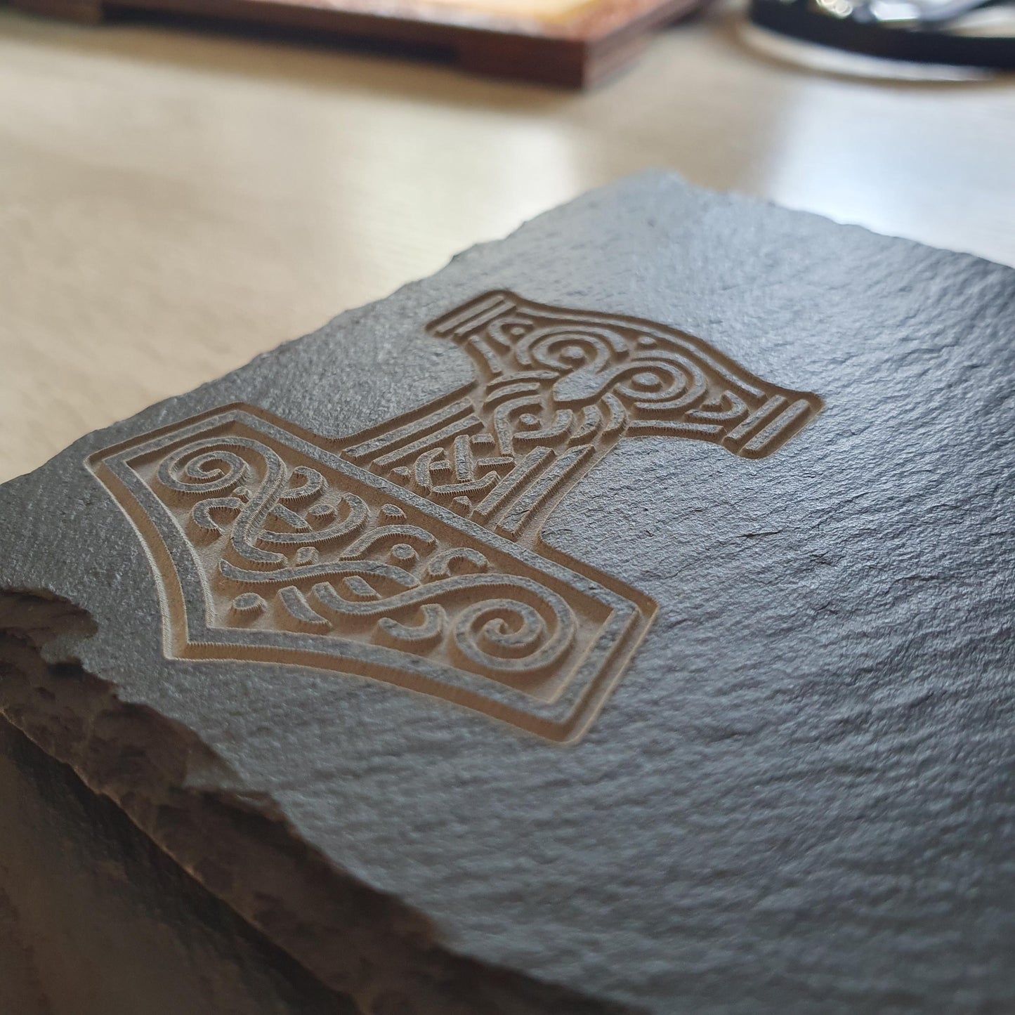Deep Engraved Viking Coasters – Ancient Mjolnir Designs – Norse Mythology Gift – Deep Engraved Textured Finish – Viking Decor
