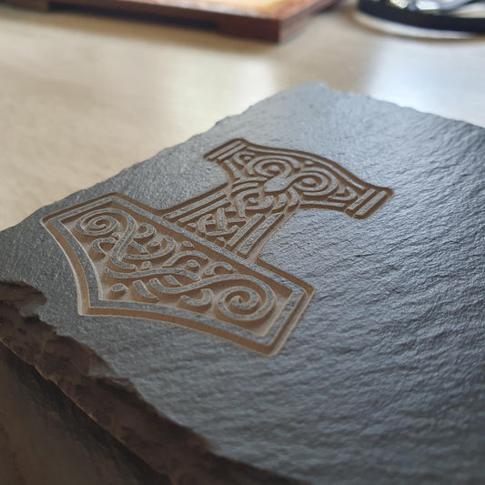 Deep Engraved Viking Coasters – Ancient Mjolnir Designs – Norse Mythology Gift – Deep Engraved Textured Finish – Viking Decor