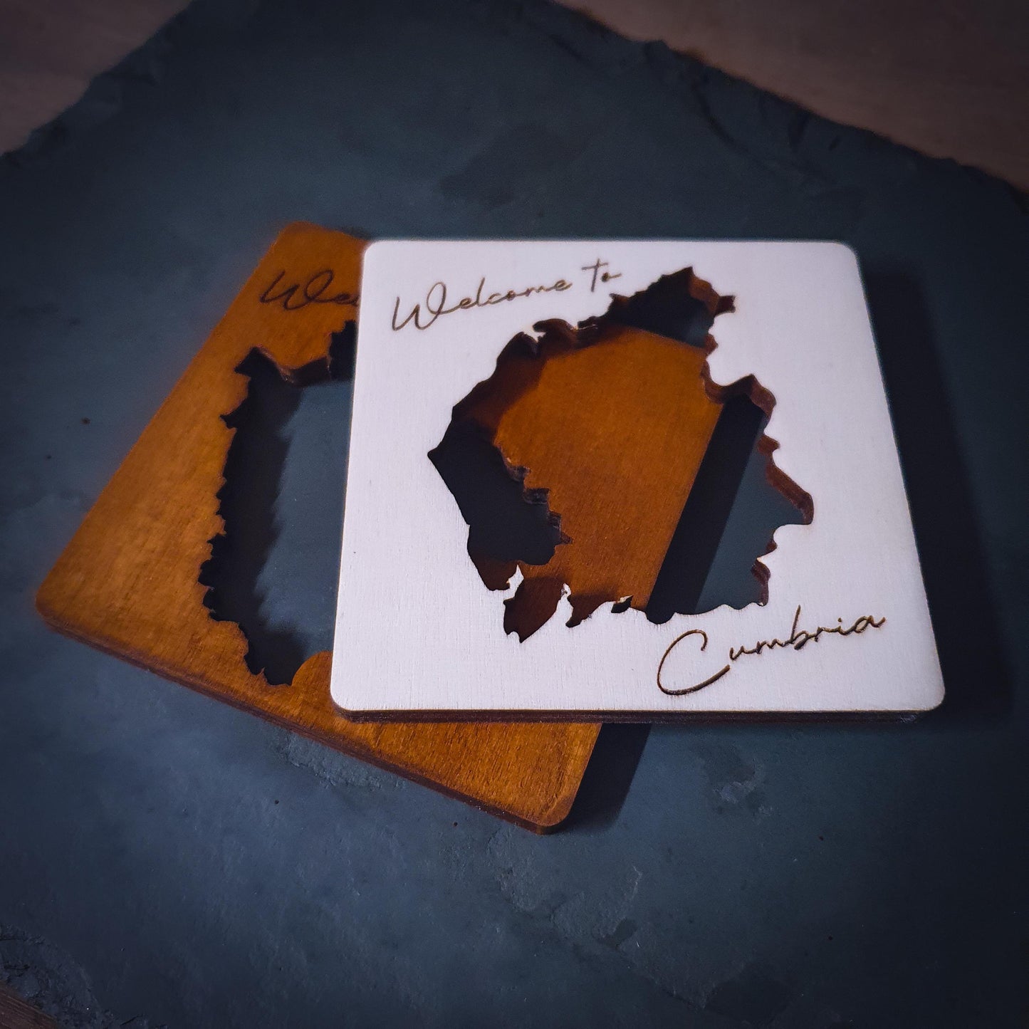 Personalised UK County Shaped Coasters | Laser Engraved with County Name | Felt Backed | Four Wood Finishes | Personalised Gift