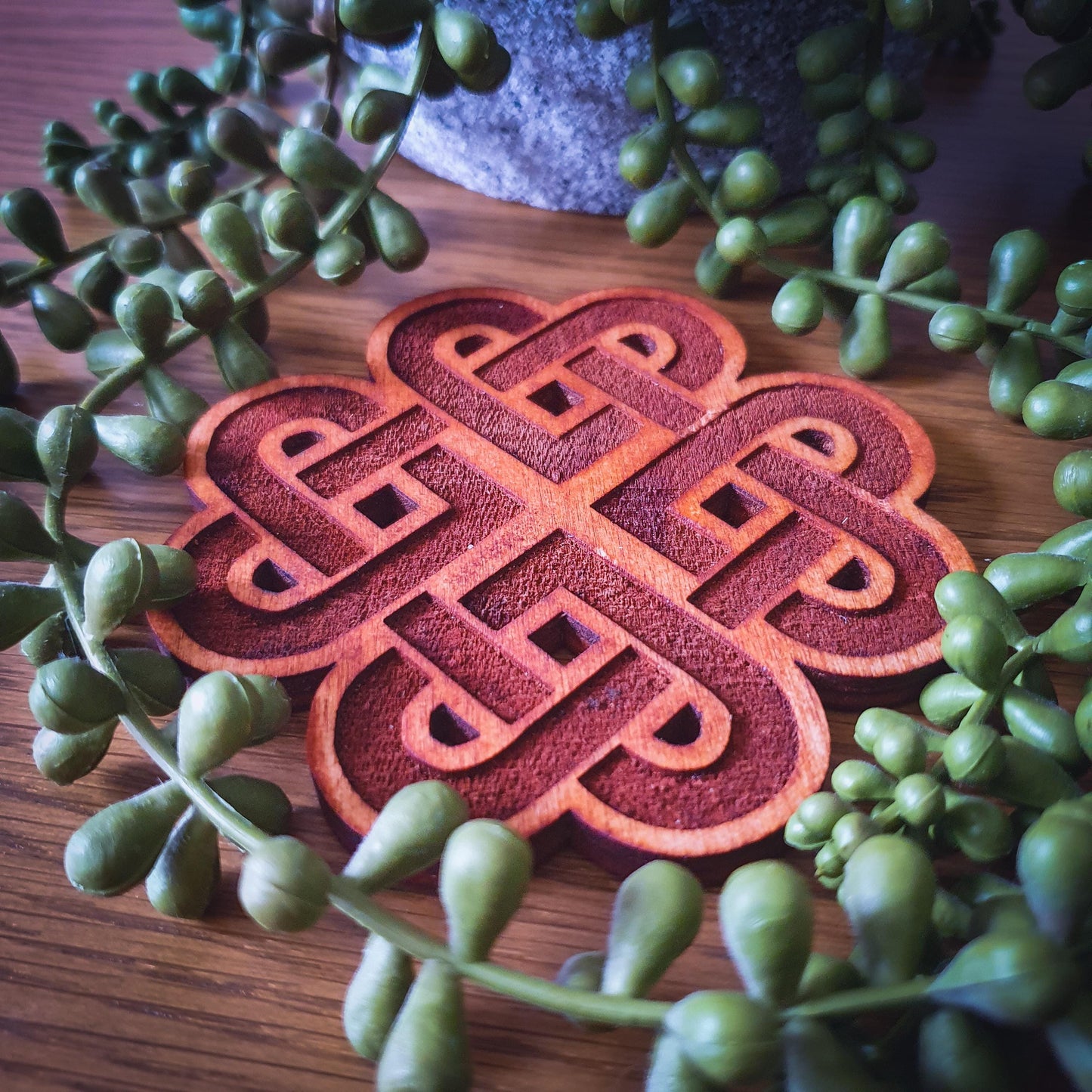 Celtic Knot Wooden Coaster Set – Aged wood, New Age Coasters, Ancient Celtic design.