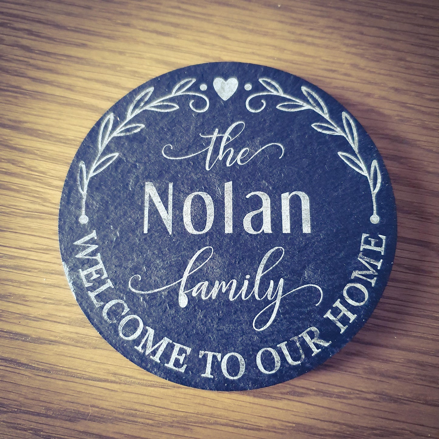 Personalised Slate Coasters x4 – Family Name | 9 Laser Engraved Designs | Custom Family Name Gift Set