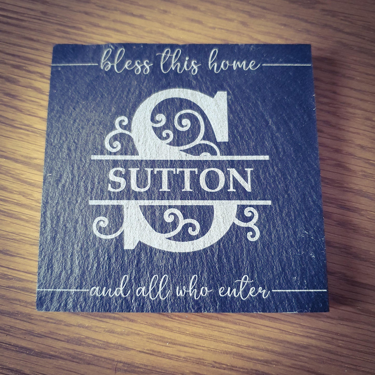Personalised Slate Coasters x4 – Family Name | 9 Laser Engraved Designs | Custom Family Name Gift Set