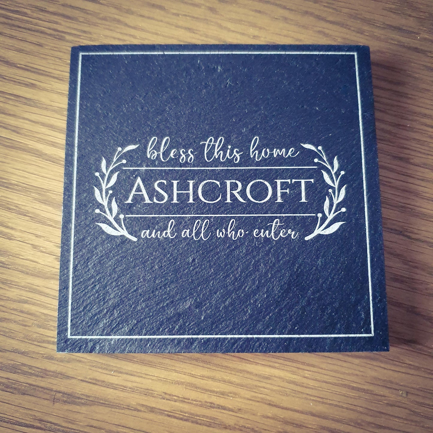 Personalised Slate Coasters x4 – Family Name | 9 Laser Engraved Designs | Custom Family Name Gift Set