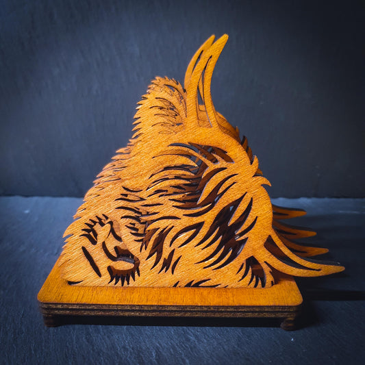 Set of 4 Highland Cow Head Coasters with Holder – Laser Cut 6mm Wood | Rustic Farmhouse Decor