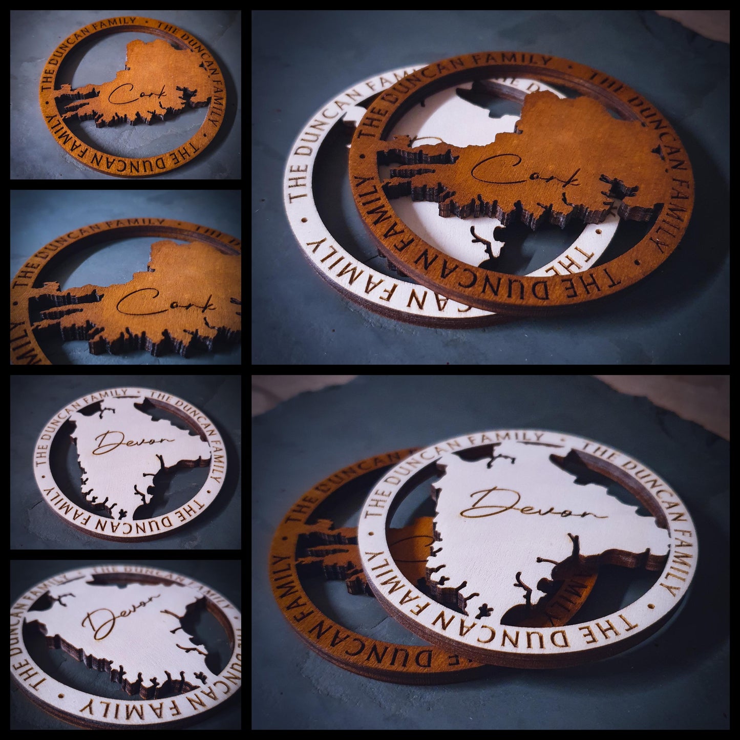 Personalised UK County Shaped Coasters | Laser Engraved with County Name | Felt Backed | Four Wood Finishes | Personalised Gift