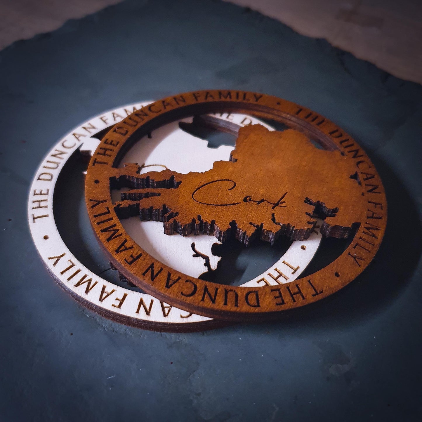 Personalised UK County Shaped Coasters | Laser Engraved with County Name | Felt Backed | Four Wood Finishes | Personalised Gift