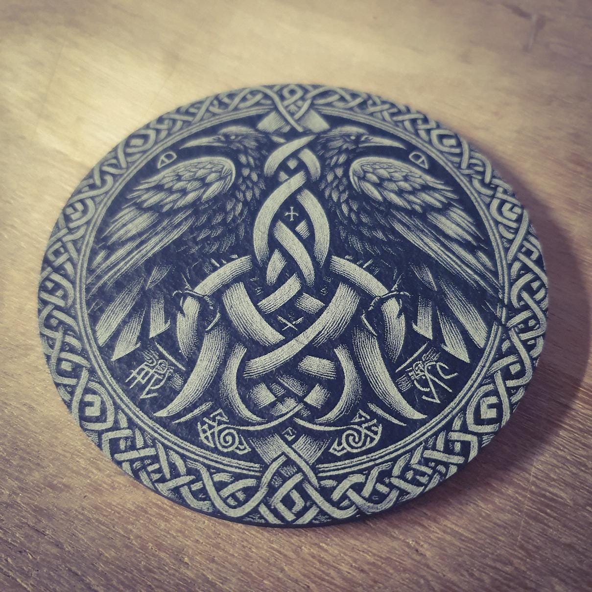 Viking Mythology Coasters – Fenrir, Tree of Life, Huginn and Muninn, Sköll & Hati, Triskelion, Triquetra | Laser Engraved Slate