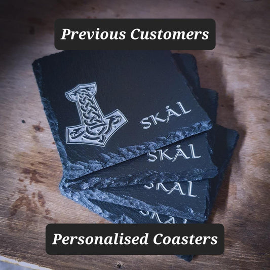 Deep Engraved Viking Coasters – Ancient Mjolnir Designs – Norse Mythology Gift – Deep Engraved Textured Finish – Viking Decor