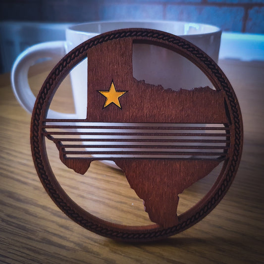Texas Shaped Wooden Coaster | Laser Cut with Gold Lone Star Inlay