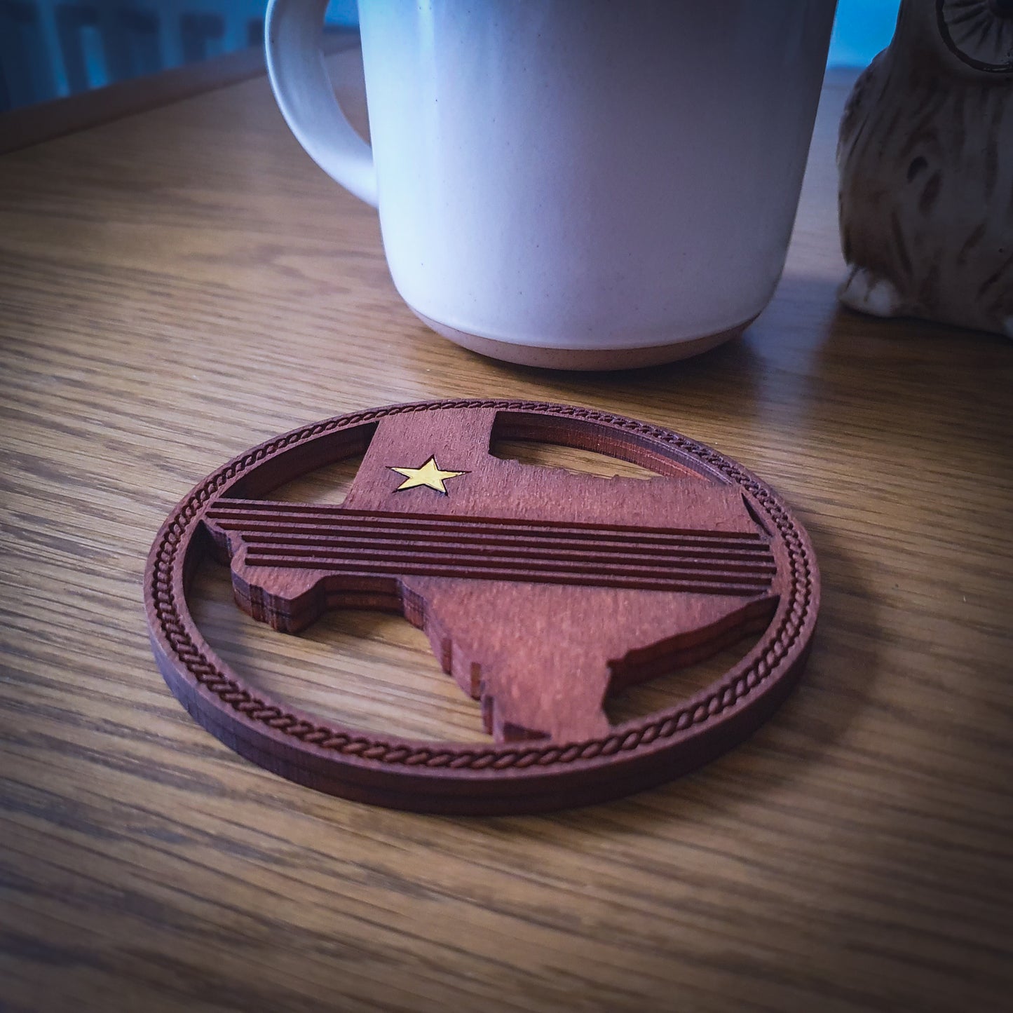 Texas Shaped Wooden Coaster | Laser Cut with Gold Lone Star Inlay