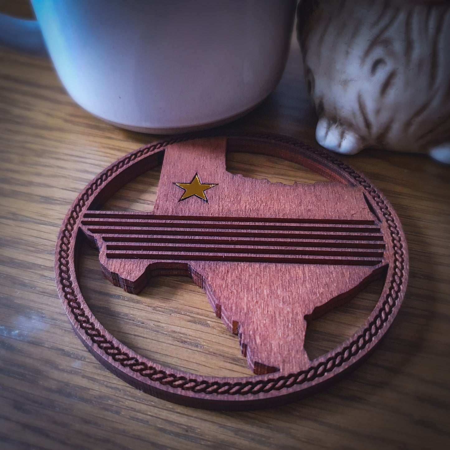 Texas Shaped Wooden Coaster | Laser Cut with Gold Lone Star Inlay