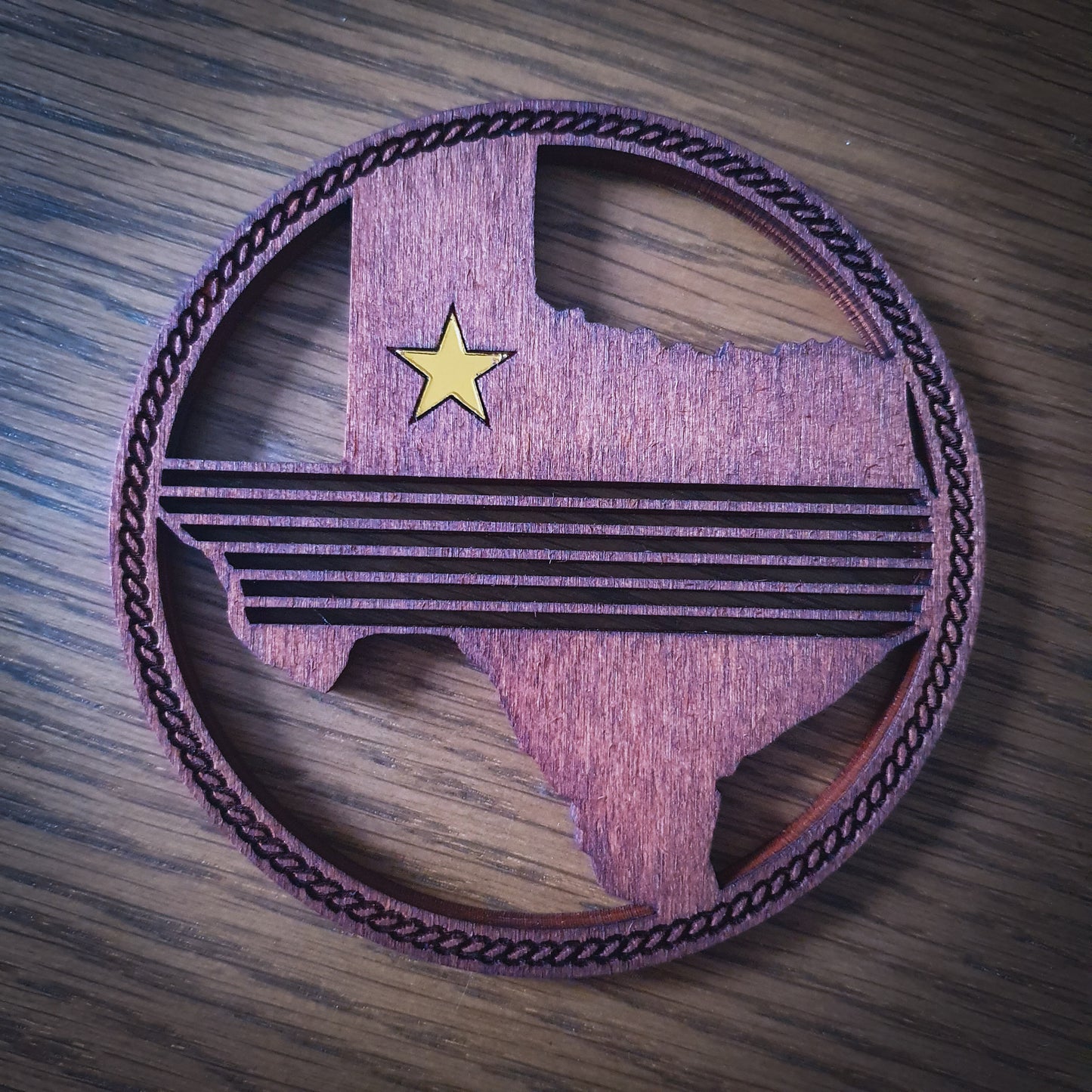 Texas Shaped Wooden Coaster | Laser Cut with Gold Lone Star Inlay