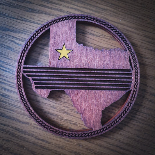 Texas Shaped Wooden Coaster | Laser Cut with Gold Lone Star Inlay