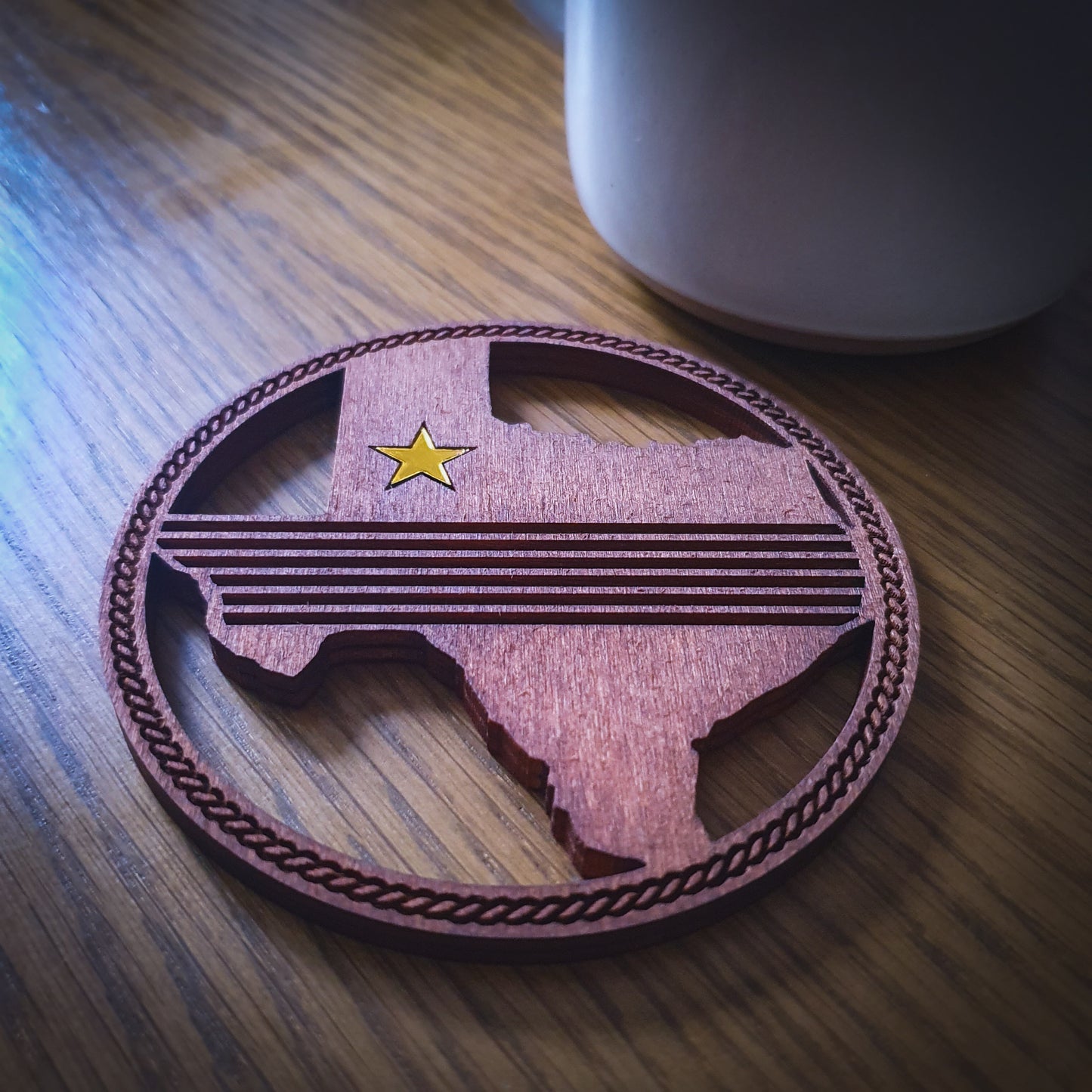 Texas Shaped Wooden Coaster | Laser Cut with Gold Lone Star Inlay