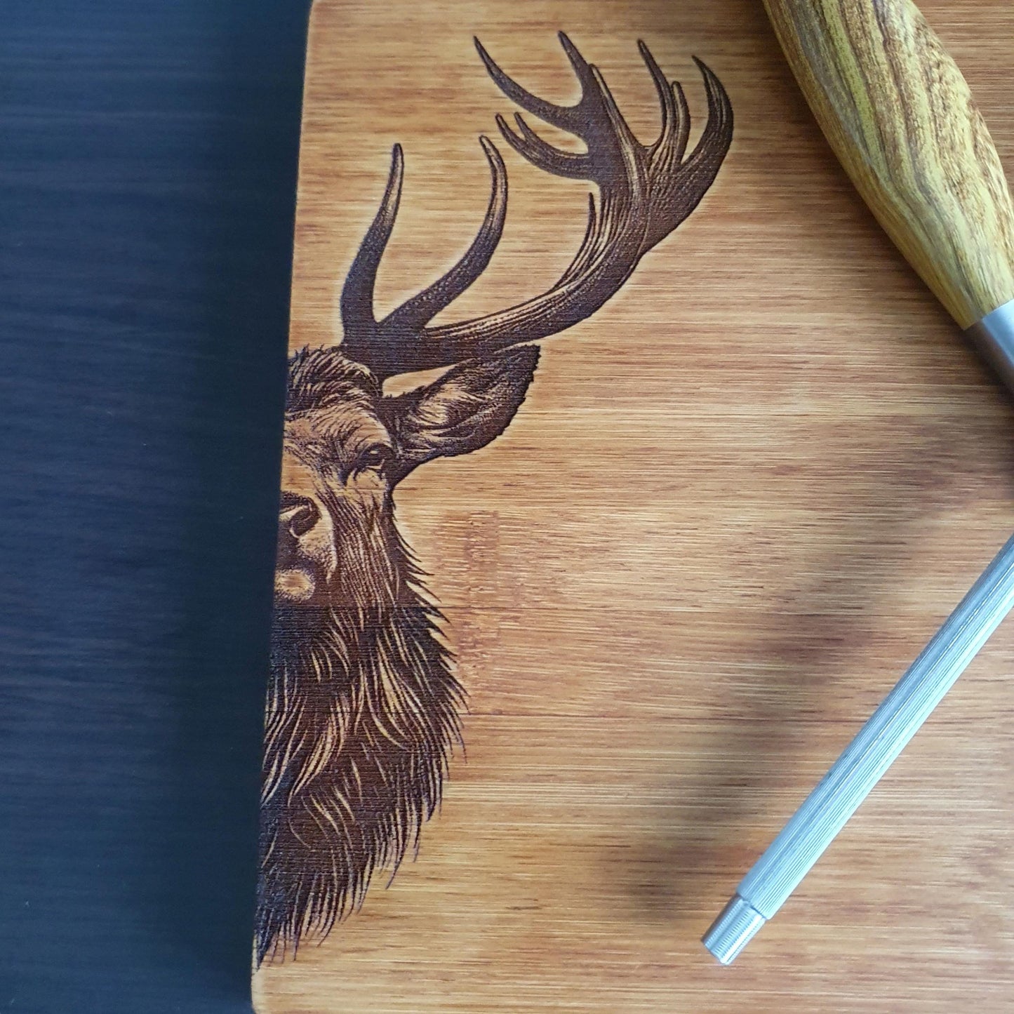Stag chopping board, Rustic Aged Bamboo Chopping Board, laser engraved | 24cm x 30cm