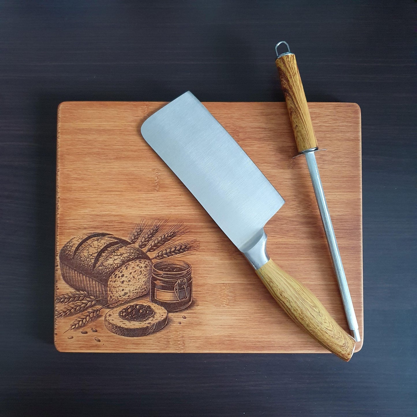 engraved bread board, Rustic Aged Bamboo Chopping Board, laser engraved | 24cm x 30cm