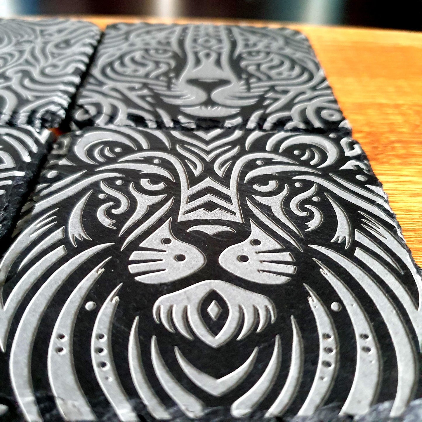 Safari coasters, laser engraved | Deep Engraved Tribal Animal Designs