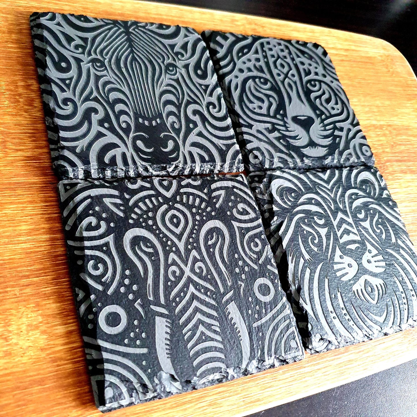 Safari coasters, laser engraved | Deep Engraved Tribal Animal Designs