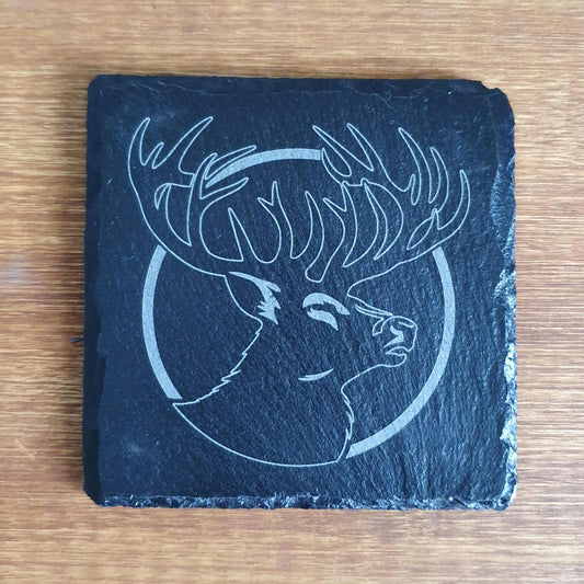 Stag Slate Coaster – Modern Laser Engraved Portrait | Rustic Highland Decor | Single Coaster Gift