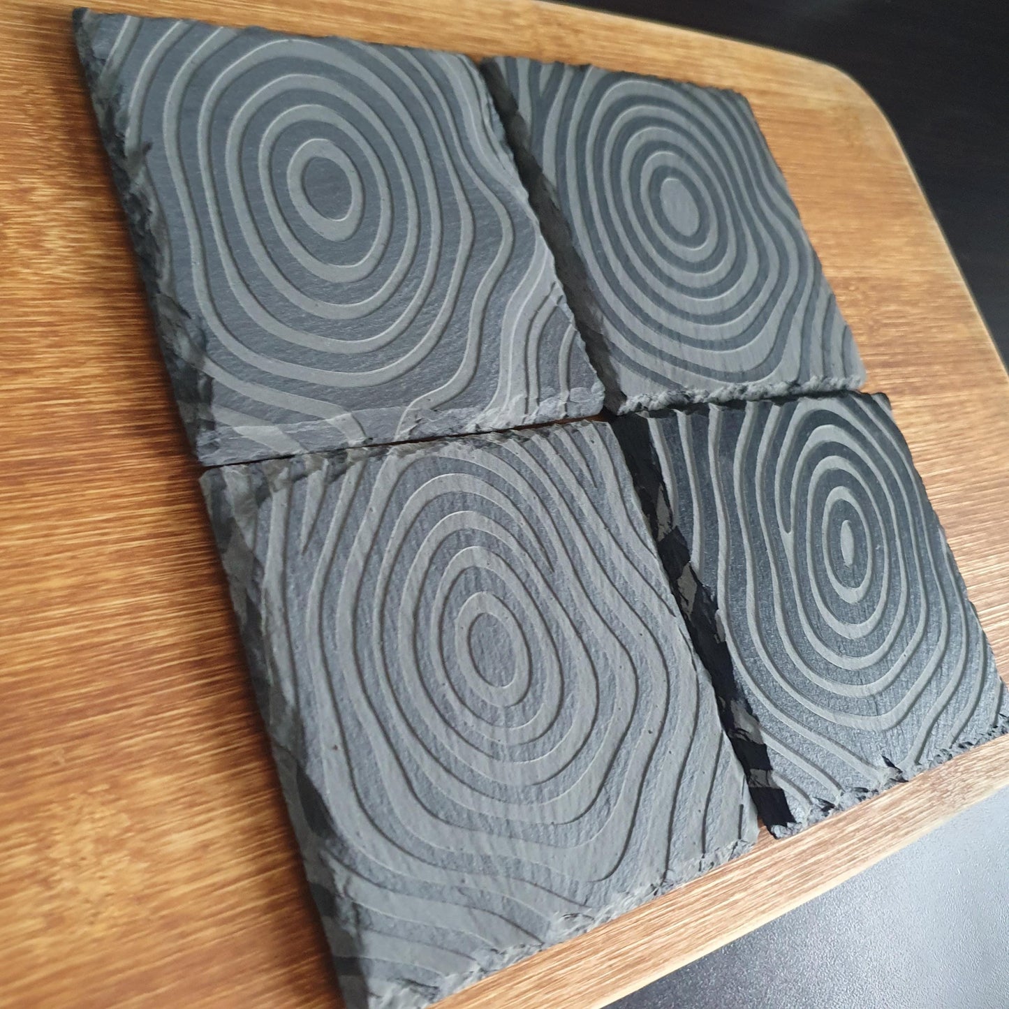 Tree ring coasters, laser engraved – Deep Cut Tree Ring Design | Rustic Natural Home Decor | Eco-Friendly Gift Set