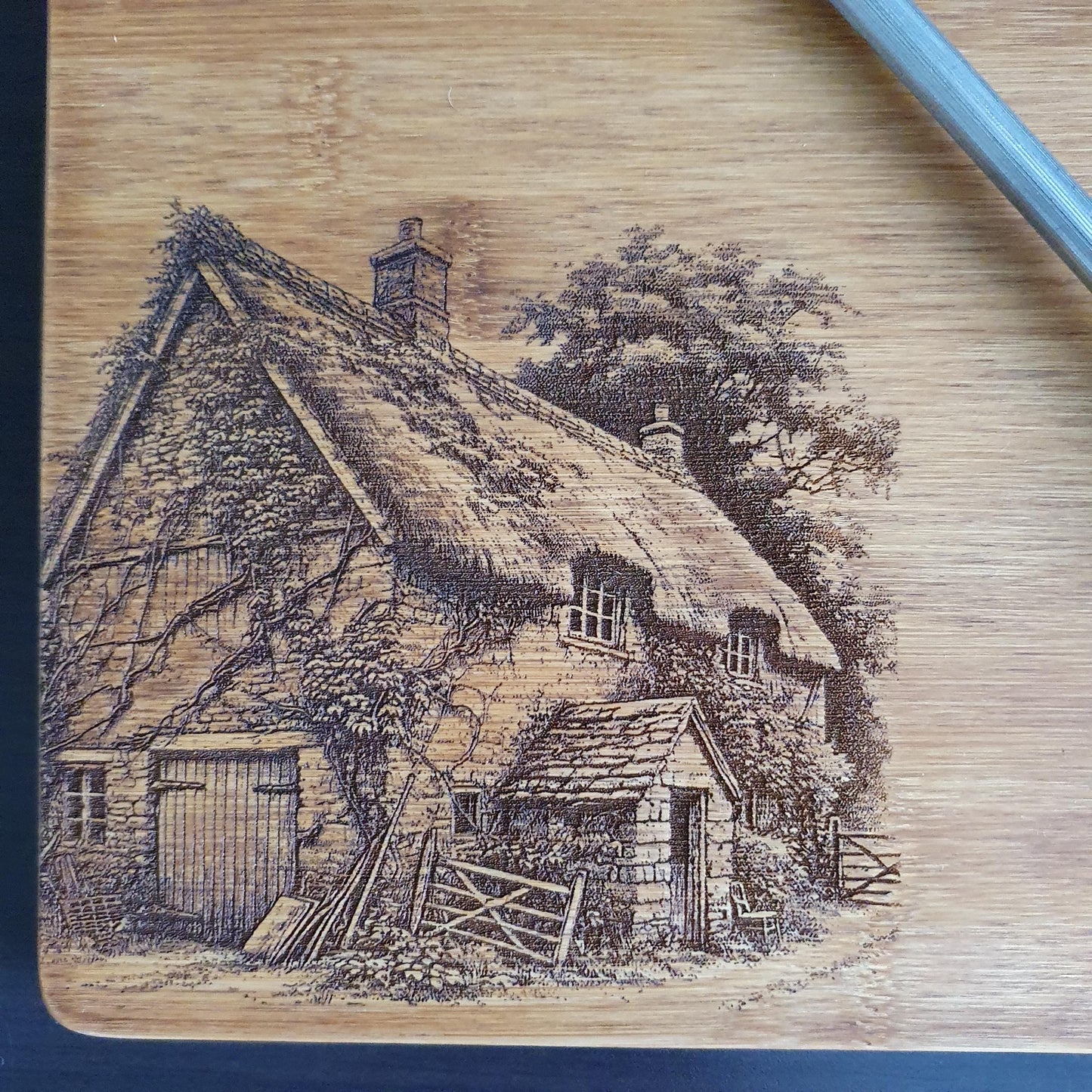 Farmhouse chopping board, laser engraved, Rustic Aged Bamboo | 24cm x 30cm