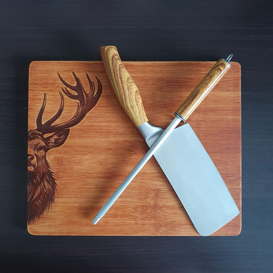 Stag chopping board, Rustic Aged Bamboo Chopping Board, laser engraved | 24cm x 30cm