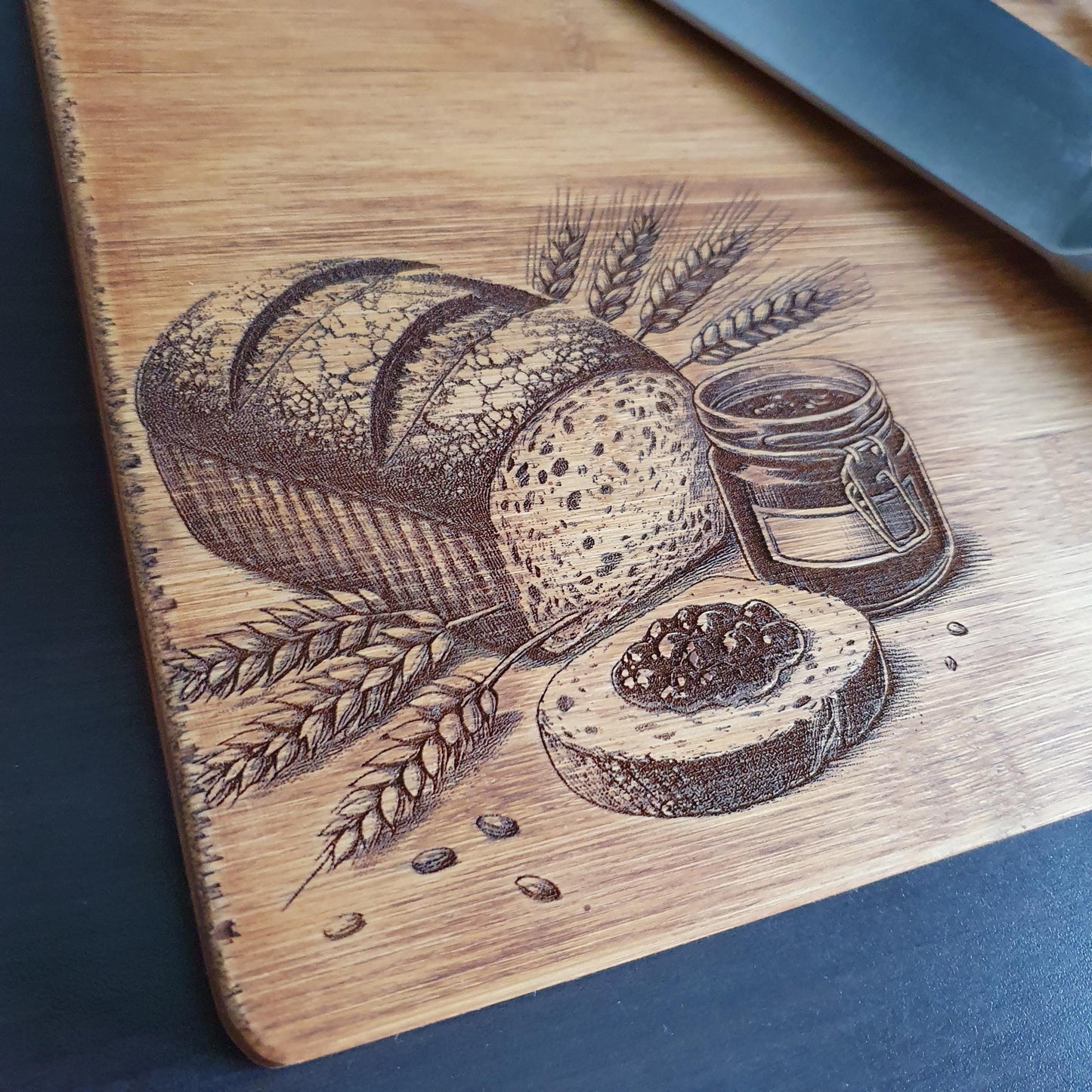 engraved bread board, Rustic Aged Bamboo Chopping Board, laser engraved | 24cm x 30cm