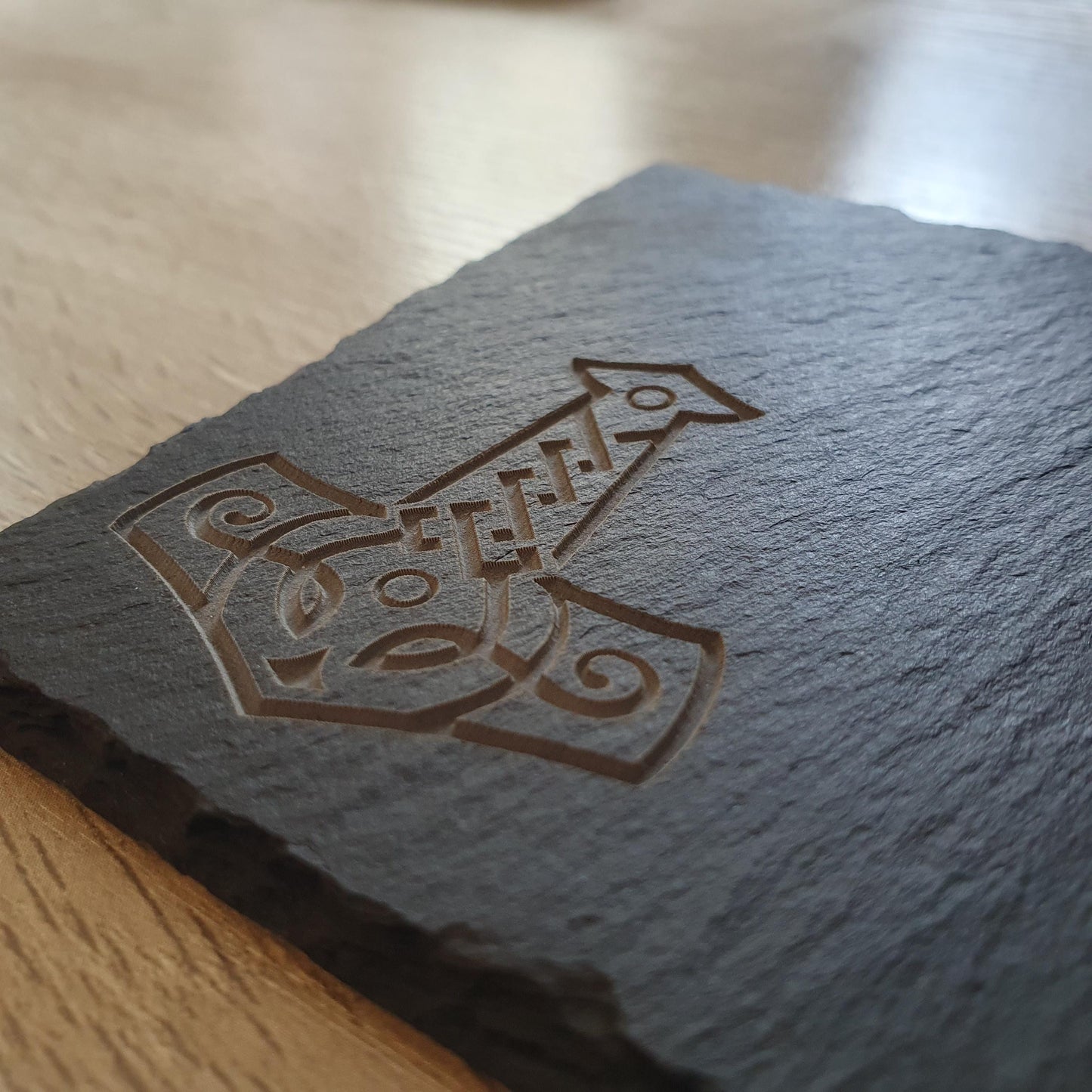 Deep Engraved Viking Coasters – Ancient Mjolnir Designs – Norse Mythology Gift – Deep Engraved Textured Finish – Viking Decor
