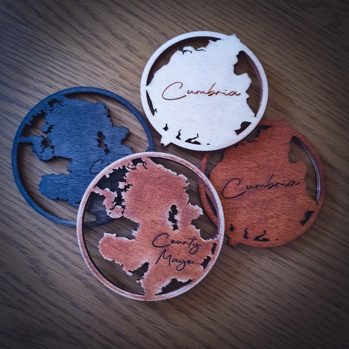 Personalised UK County Shaped Coasters | Laser Engraved with County Name | Felt Backed | Four Wood Finishes | Personalised Gift