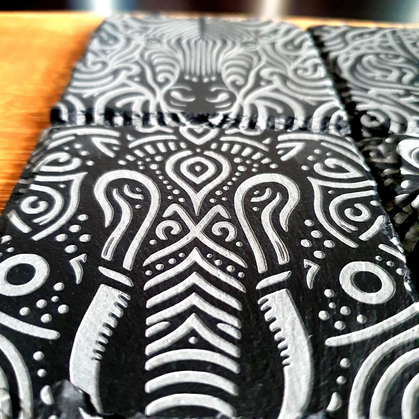 Safari coasters, laser engraved | Deep Engraved Tribal Animal Designs