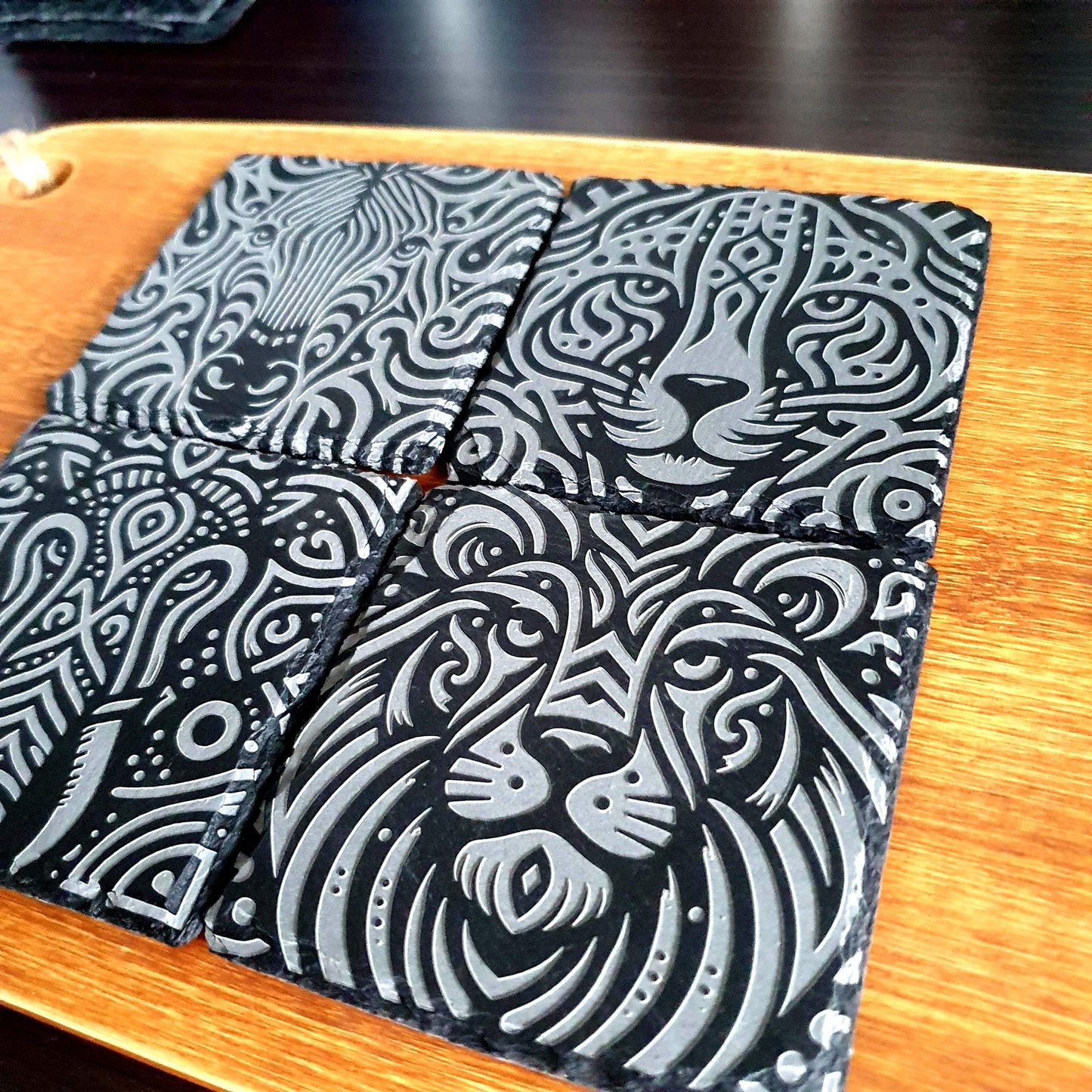 Safari coasters, laser engraved | Deep Engraved Tribal Animal Designs