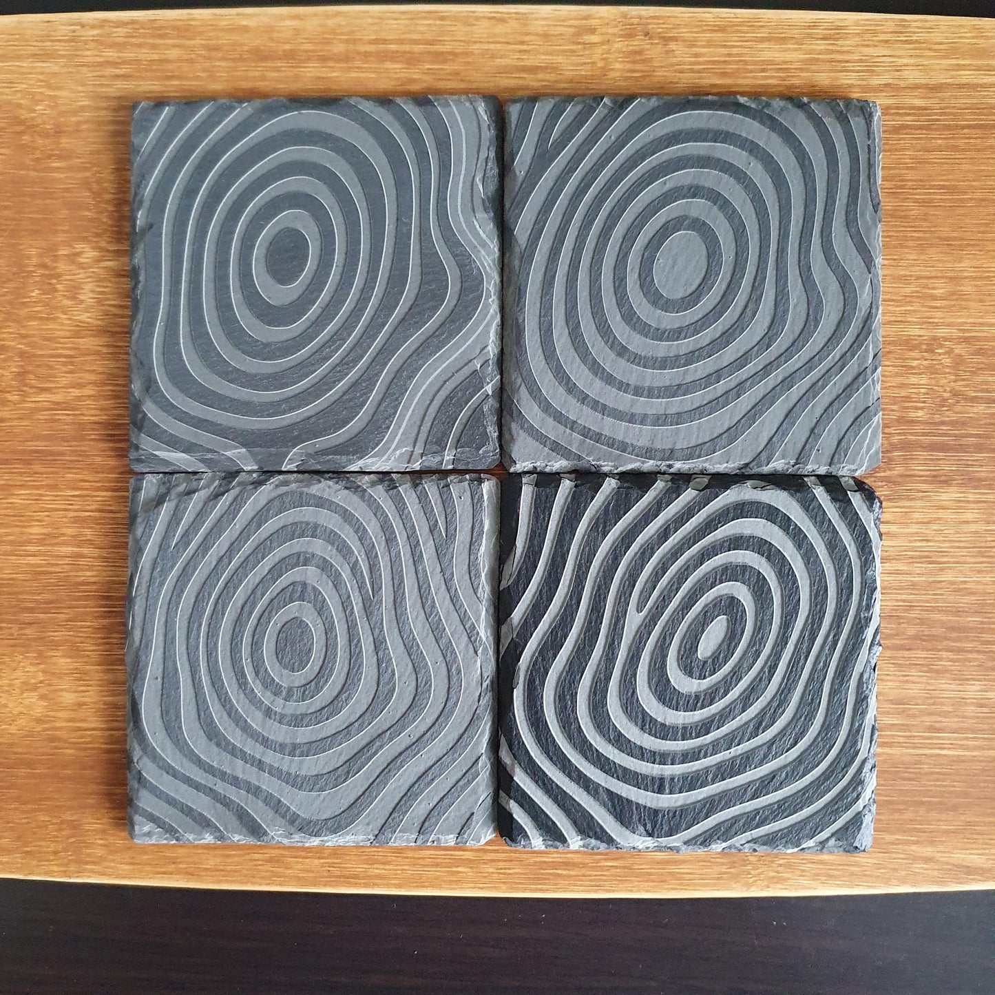 Tree ring coasters, laser engraved – Deep Cut Tree Ring Design | Rustic Natural Home Decor | Eco-Friendly Gift Set