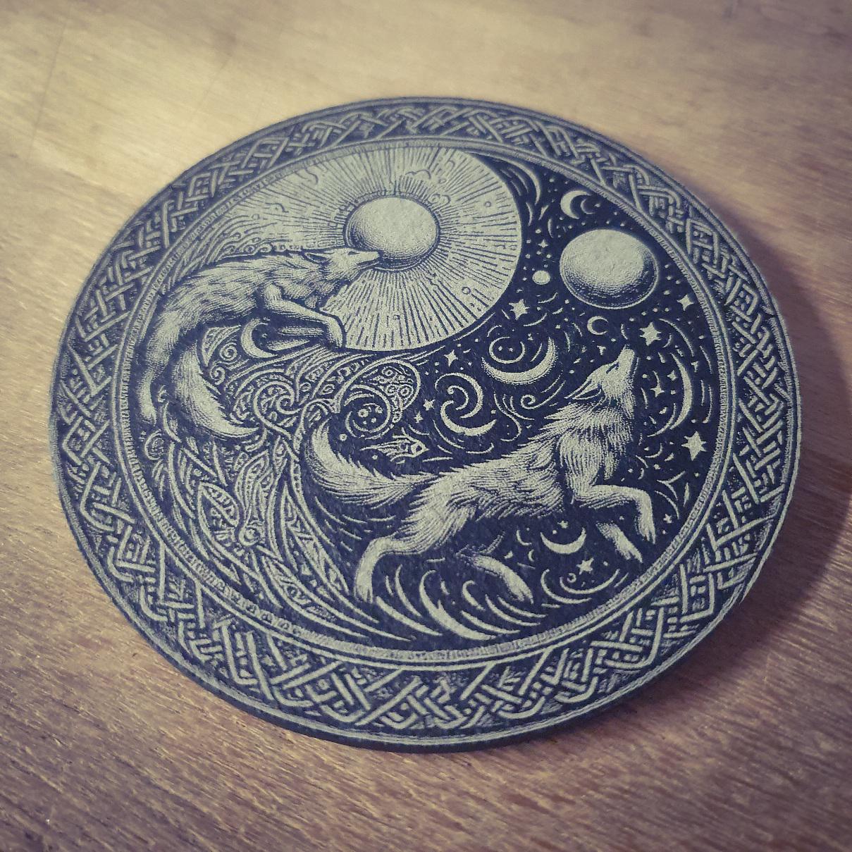 Viking Mythology Coasters – Fenrir, Tree of Life, Huginn and Muninn, Sköll & Hati, Triskelion, Triquetra | Laser Engraved Slate