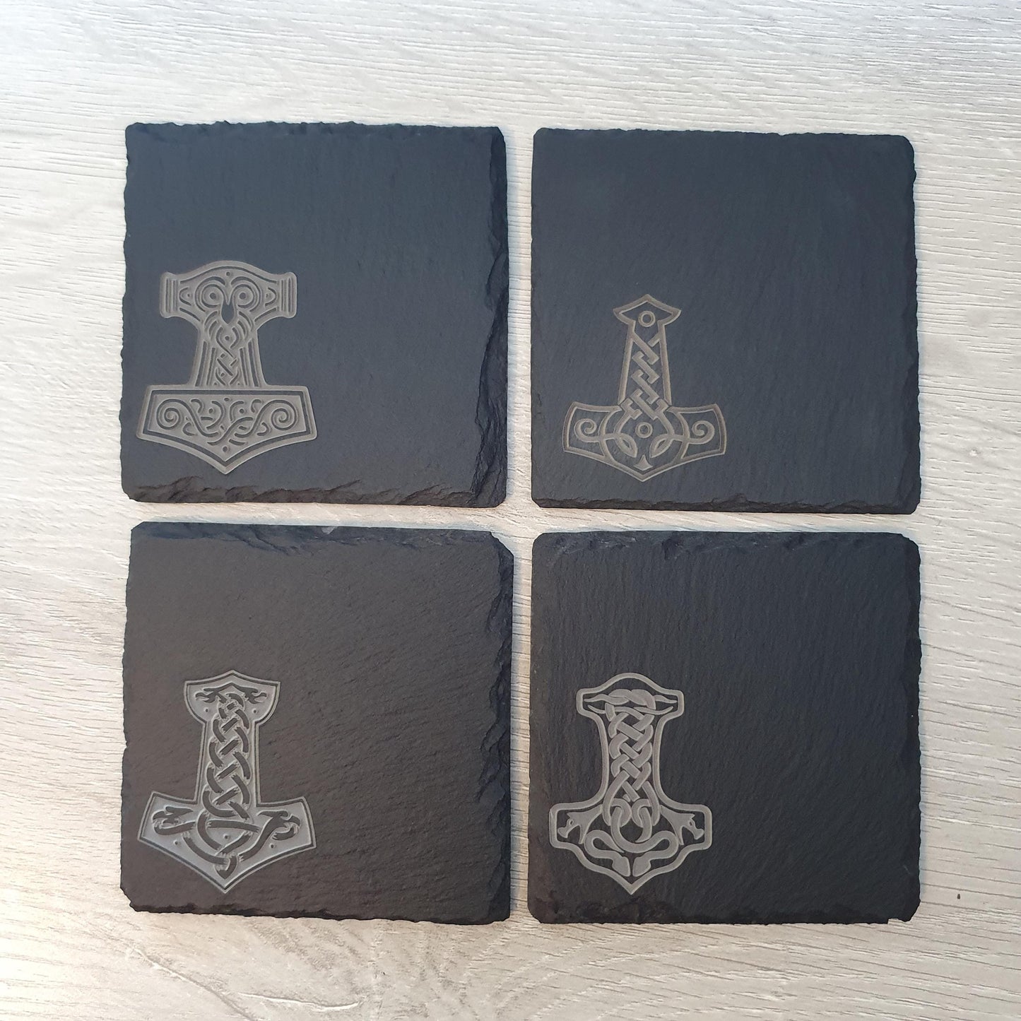Deep Engraved Viking Coasters – Ancient Mjolnir Designs – Norse Mythology Gift – Deep Engraved Textured Finish – Viking Decor