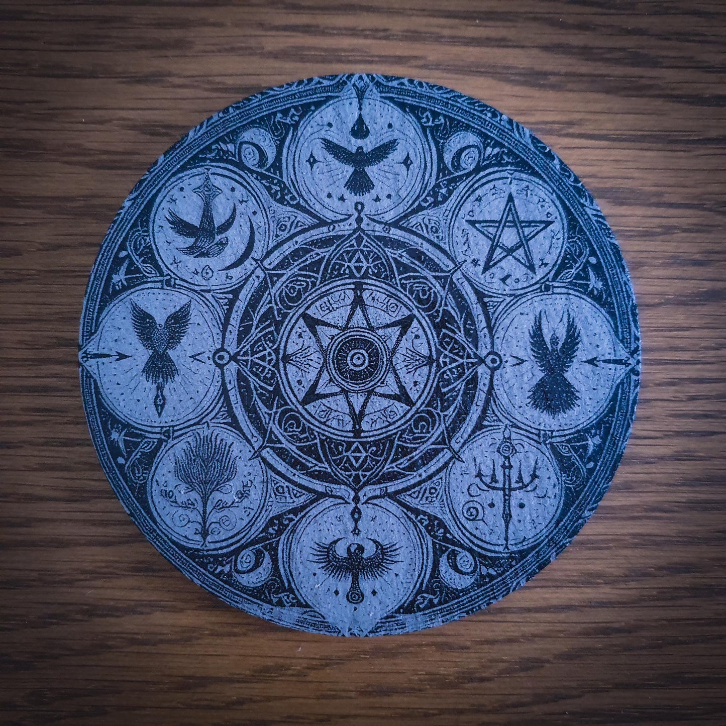 Set of 6 Occult Slate Coasters – Gothic Home Decor | Halloween Gift | Laser Engraved 100mm Round Slate