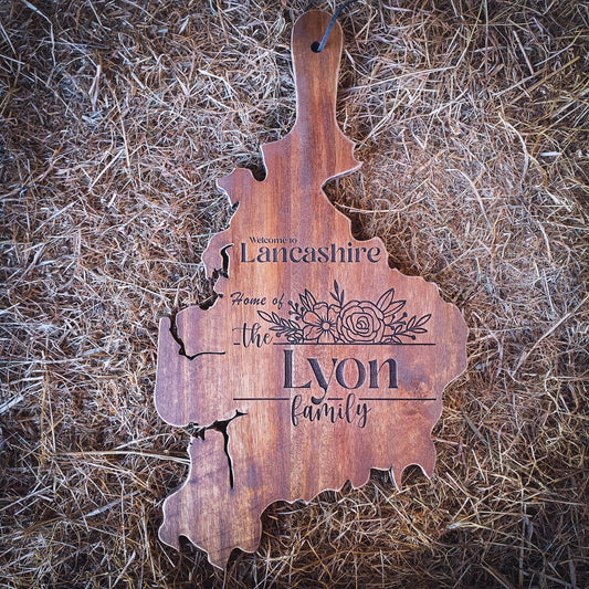Personalised County Serving Board | In the shape of your home County  Acacia Engraved Home Décor | Housewarming Gift UK