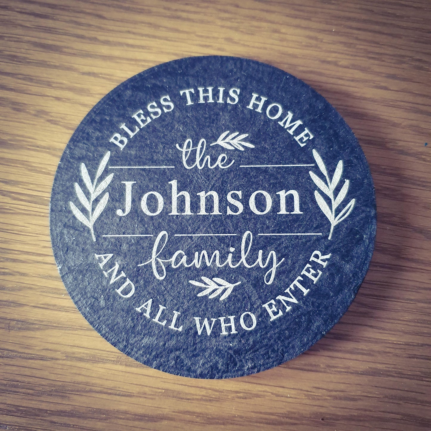 Personalised Slate Coasters x4 – Family Name | 9 Laser Engraved Designs | Custom Family Name Gift Set