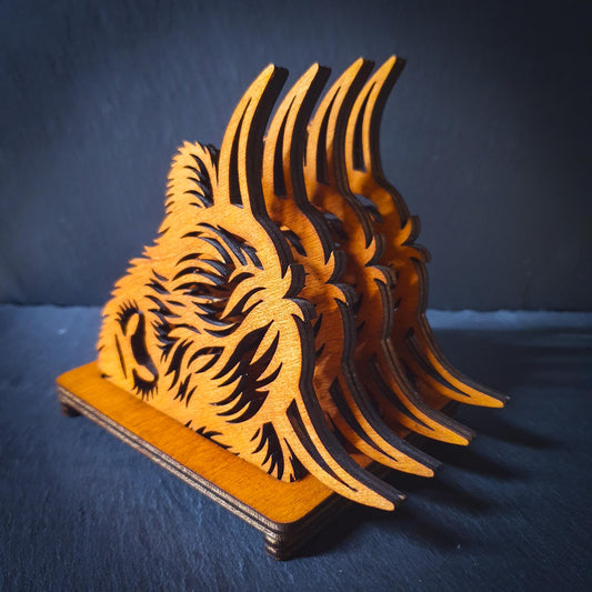 Set of 4 Highland Cow Head Coasters with Holder – Laser Cut 6mm Wood | Rustic Farmhouse Decor