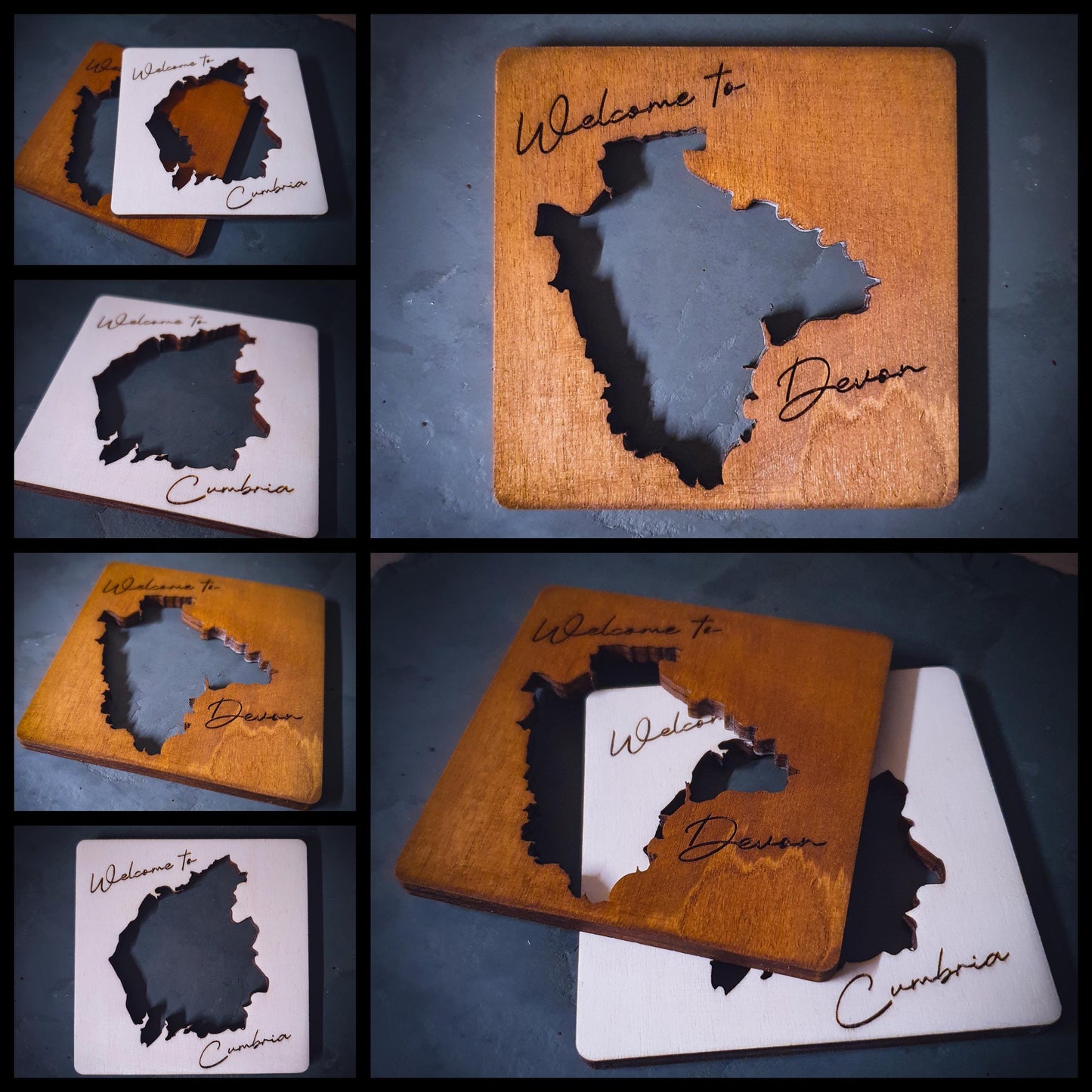 Personalised UK County Shaped Coasters | Laser Engraved with County Name | Felt Backed | Four Wood Finishes | Personalised Gift