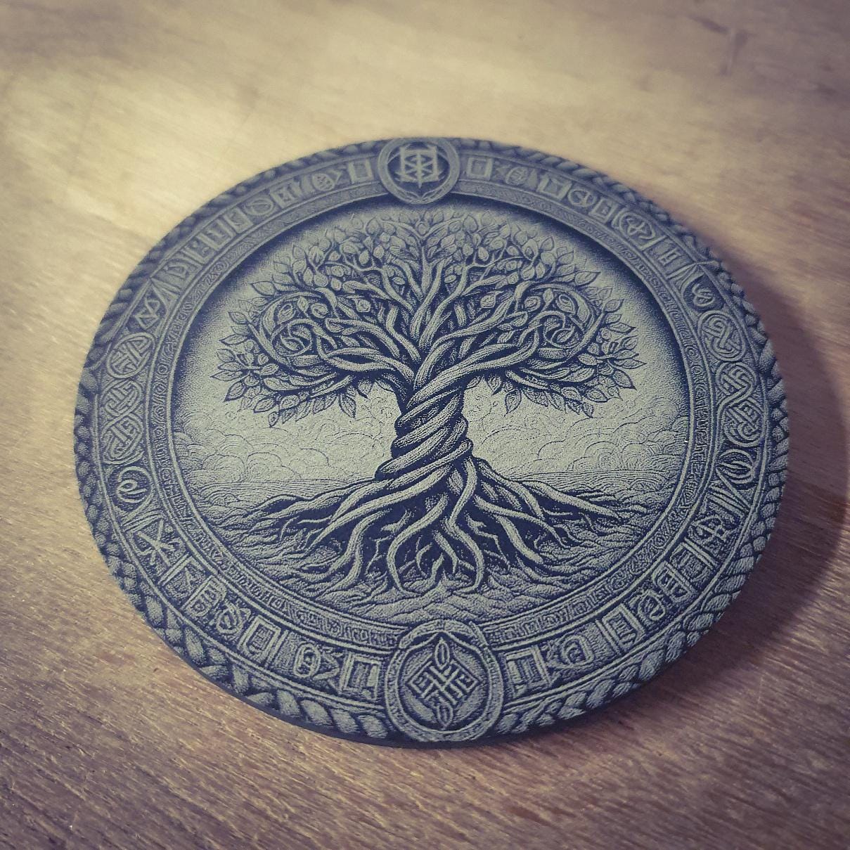 Viking Mythology Coasters – Fenrir, Tree of Life, Huginn and Muninn, Sköll & Hati, Triskelion, Triquetra | Laser Engraved Slate