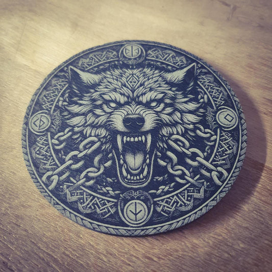 Viking Mythology Coasters – Fenrir, Tree of Life, Huginn and Muninn, Sköll & Hati, Triskelion, Triquetra | Laser Engraved Slate