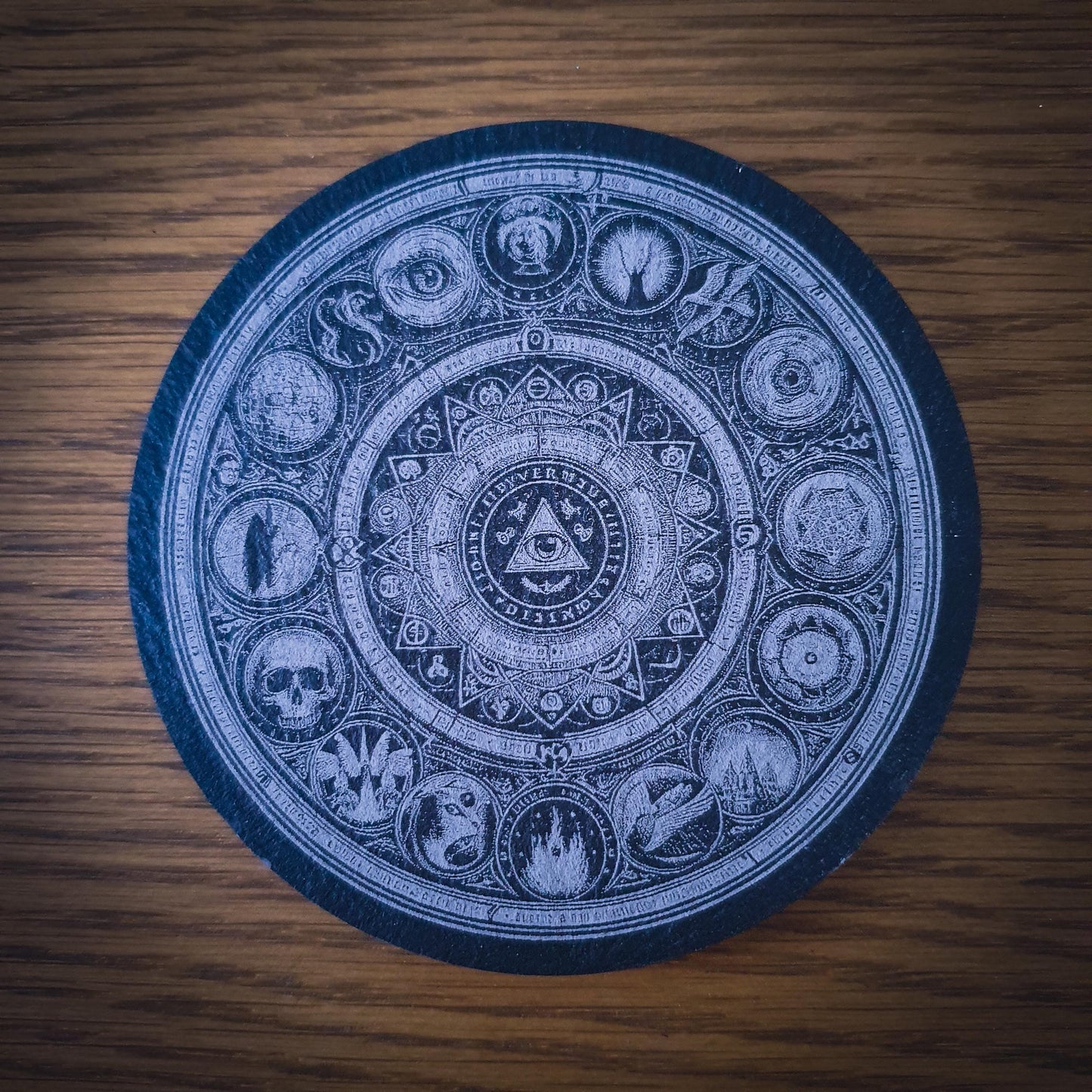 Set of 6 Occult Slate Coasters – Gothic Home Decor | Halloween Gift | Laser Engraved 100mm Round Slate